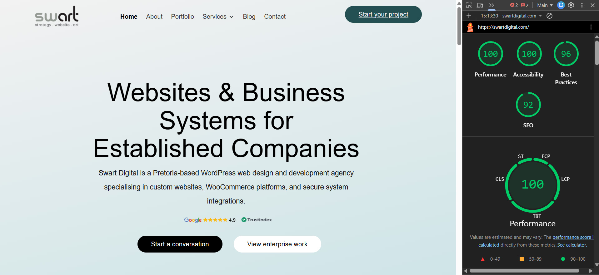 website performance optimisation lighthouse report preview
