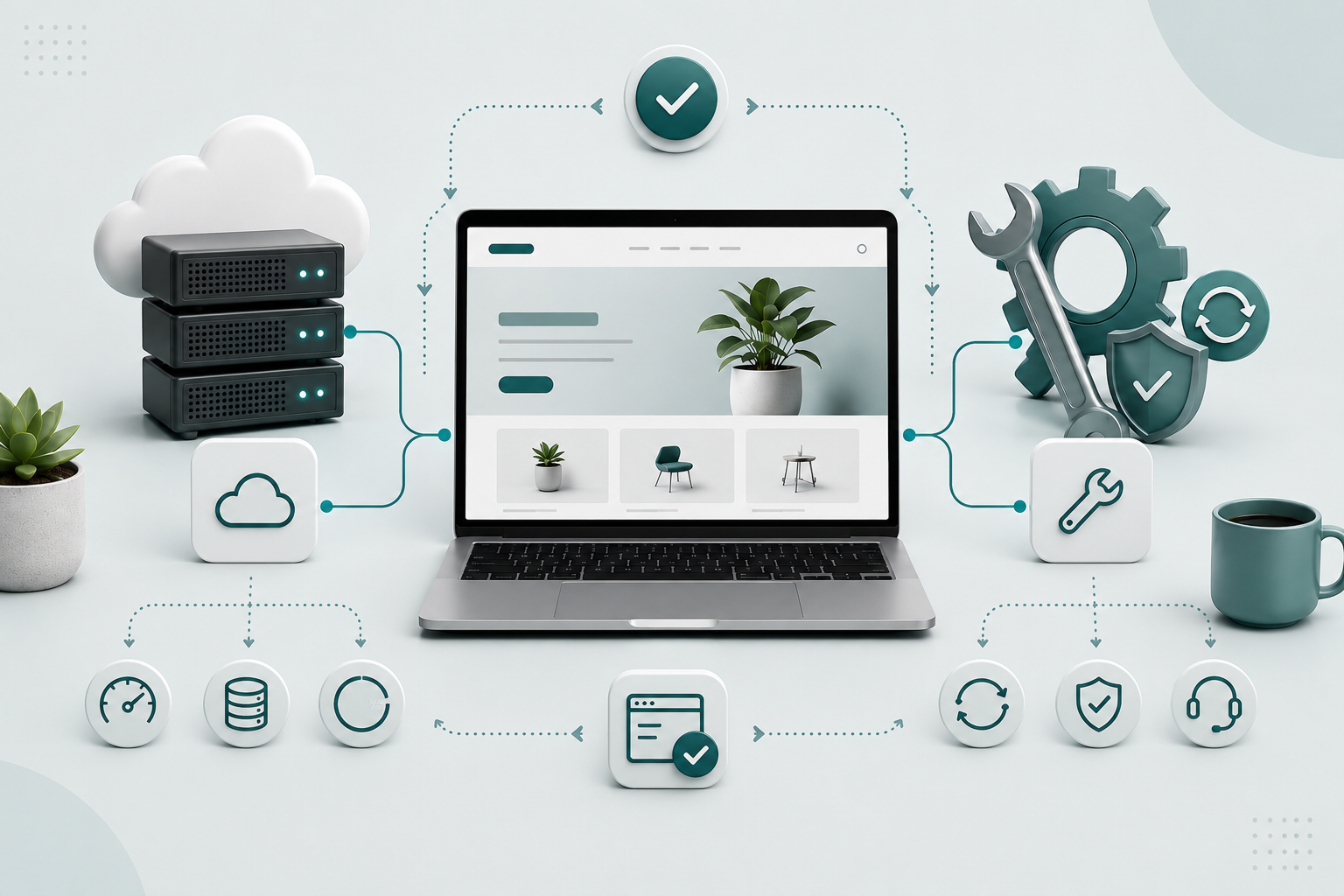 Illustration comparing web hosting and website maintenance
